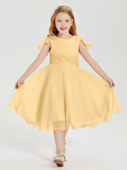 Chiffon Tea Length Junior Bridesmaid Dresses Gold