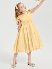 Chiffon Tea Length Junior Bridesmaid Dresses Gold
