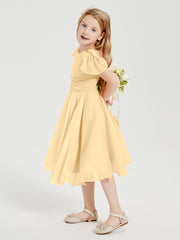 Chiffon Tea Length Junior Bridesmaid Dresses Gold