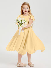 Chiffon Tea Length Junior Bridesmaid Dresses Gold