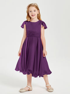 Chiffon Tea Length Junior Bridesmaid Dresses Grape