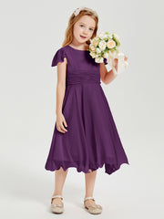 Chiffon Tea Length Junior Bridesmaid Dresses Grape