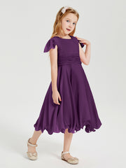 Chiffon Tea Length Junior Bridesmaid Dresses Grape
