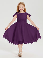 Chiffon Tea Length Junior Bridesmaid Dresses Grape