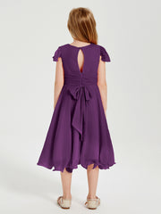 Chiffon Tea Length Junior Bridesmaid Dresses Grape