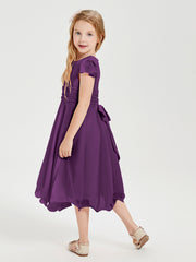 Chiffon Tea Length Junior Bridesmaid Dresses Grape