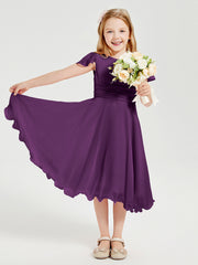 Chiffon Tea Length Junior Bridesmaid Dresses Grape