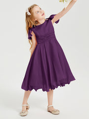 Chiffon Tea Length Junior Bridesmaid Dresses Grape