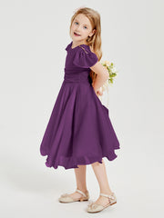 Chiffon Tea Length Junior Bridesmaid Dresses Grape