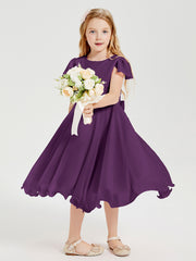 Chiffon Tea Length Junior Bridesmaid Dresses Grape