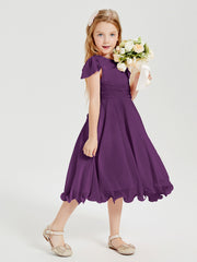 Chiffon Tea Length Junior Bridesmaid Dresses Grape