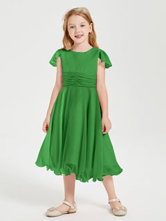 Chiffon Tea Length Junior Bridesmaid Dresses Green