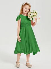 Chiffon Tea Length Junior Bridesmaid Dresses Green