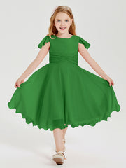 Chiffon Tea Length Junior Bridesmaid Dresses Green