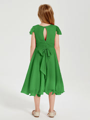 Chiffon Tea Length Junior Bridesmaid Dresses Green