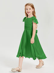 Chiffon Tea Length Junior Bridesmaid Dresses Green