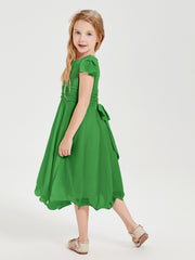 Chiffon Tea Length Junior Bridesmaid Dresses Green