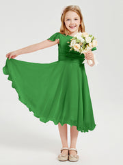 Chiffon Tea Length Junior Bridesmaid Dresses Green