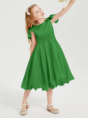 Chiffon Tea Length Junior Bridesmaid Dresses Green