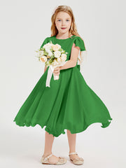 Chiffon Tea Length Junior Bridesmaid Dresses Green