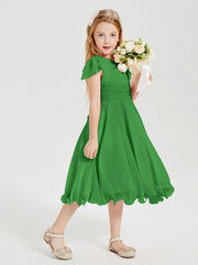 Chiffon Tea Length Junior Bridesmaid Dresses Green