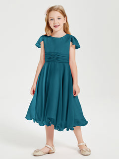 Chiffon Tea Length Junior Bridesmaid Dresses Ink Blue