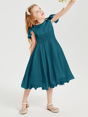 Chiffon Tea Length Junior Bridesmaid Dresses Ink Blue