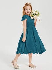 Chiffon Tea Length Junior Bridesmaid Dresses Ink Blue