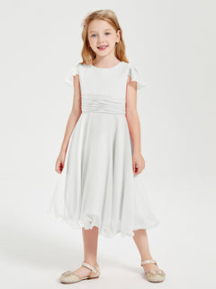 Chiffon Tea Length Junior Bridesmaid Dresses Ivory