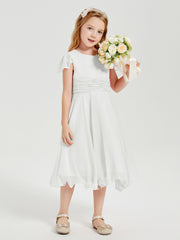 Chiffon Tea Length Junior Bridesmaid Dresses Ivory