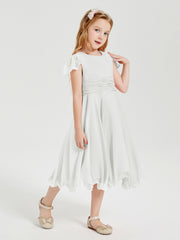 Chiffon Tea Length Junior Bridesmaid Dresses Ivory