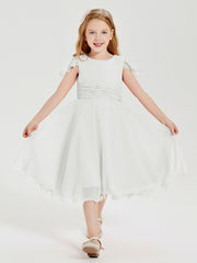 Chiffon Tea Length Junior Bridesmaid Dresses Ivory