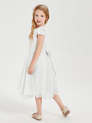 Chiffon Tea Length Junior Bridesmaid Dresses Ivory