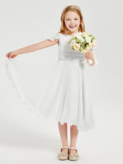 Chiffon Tea Length Junior Bridesmaid Dresses Ivory