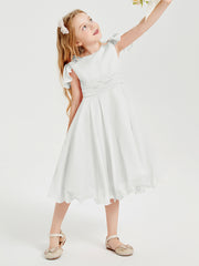 Chiffon Tea Length Junior Bridesmaid Dresses Ivory