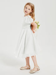 Chiffon Tea Length Junior Bridesmaid Dresses Ivory