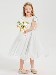 Chiffon Tea Length Junior Bridesmaid Dresses Ivory
