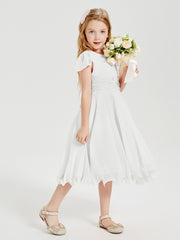 Chiffon Tea Length Junior Bridesmaid Dresses Ivory