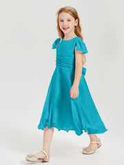 Chiffon Tea Length Junior Bridesmaid Dresses Jade