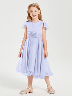 Chiffon Tea Length Junior Bridesmaid Dresses Lavender