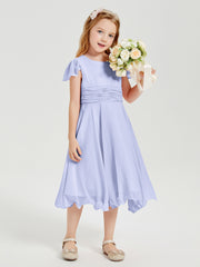 Chiffon Tea Length Junior Bridesmaid Dresses Lavender