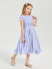 Chiffon Tea Length Junior Bridesmaid Dresses Lavender