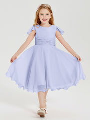 Chiffon Tea Length Junior Bridesmaid Dresses Lavender