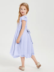 Chiffon Tea Length Junior Bridesmaid Dresses Lavender