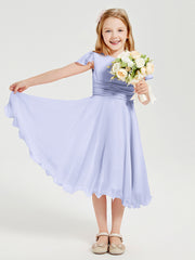 Chiffon Tea Length Junior Bridesmaid Dresses Lavender