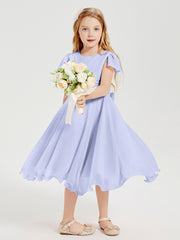 Chiffon Tea Length Junior Bridesmaid Dresses Lavender