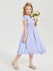Chiffon Tea Length Junior Bridesmaid Dresses Lavender