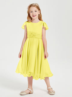 Chiffon Tea Length Junior Bridesmaid Dresses Lemon