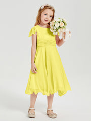 Chiffon Tea Length Junior Bridesmaid Dresses Lemon