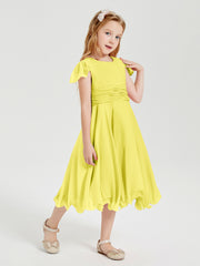 Chiffon Tea Length Junior Bridesmaid Dresses Lemon